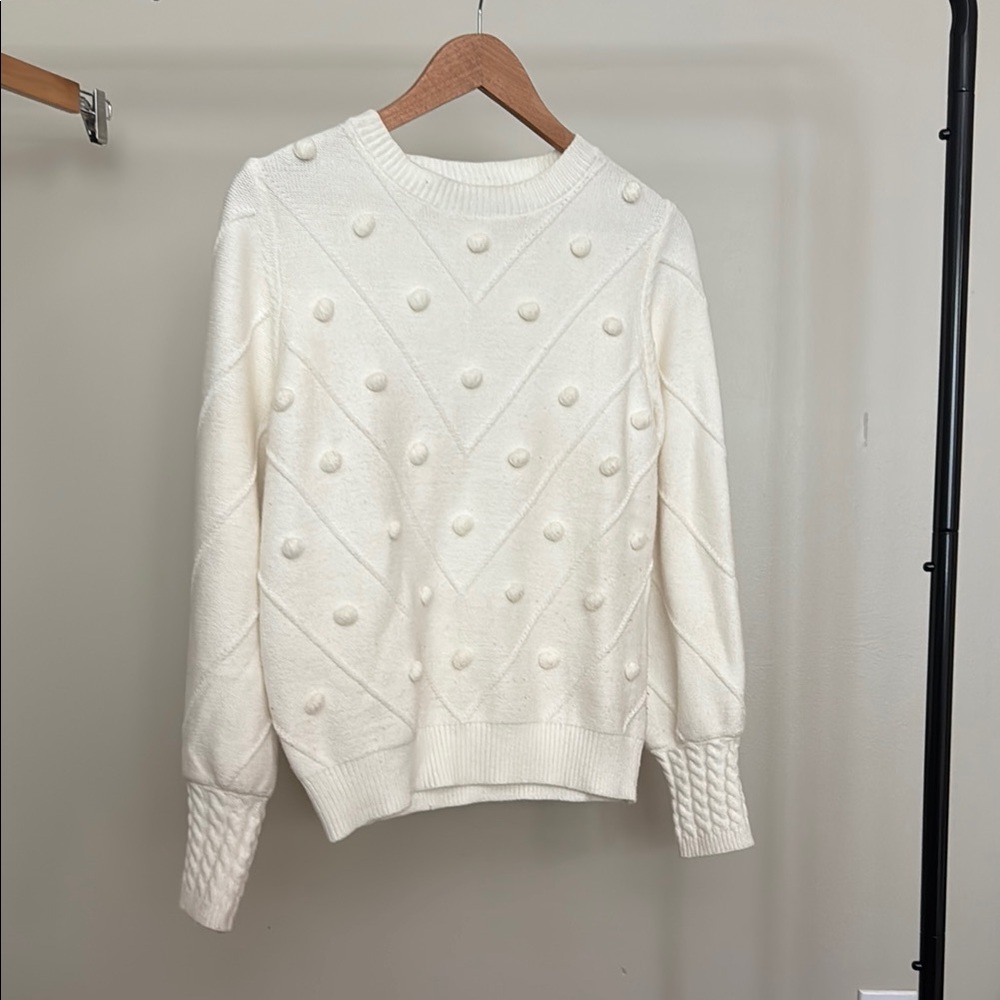 Simplee Apparel Ivory Pom-Pom Crew Neck Sweater